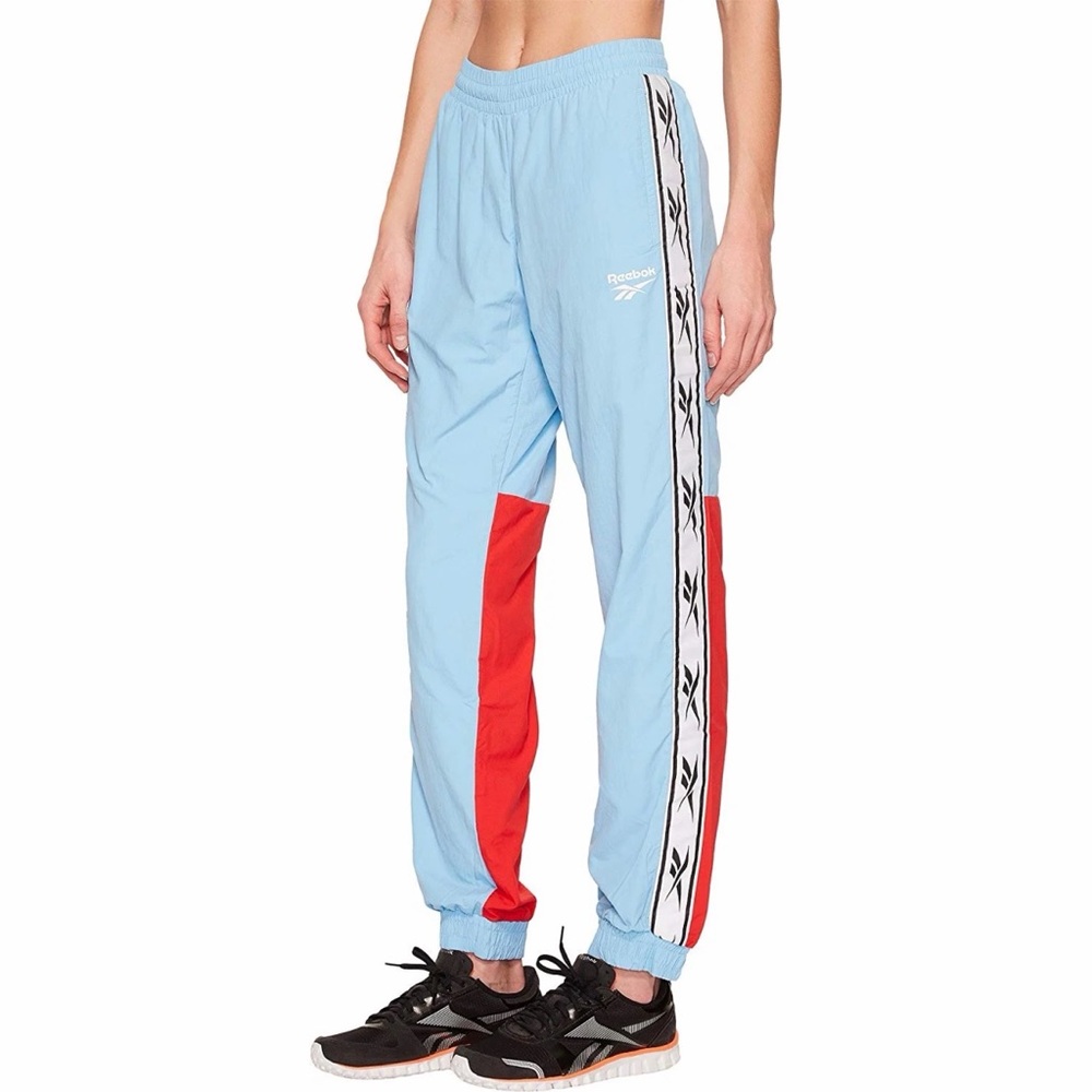 Reebok Light Blue and Red Track Pants with Side Stripe